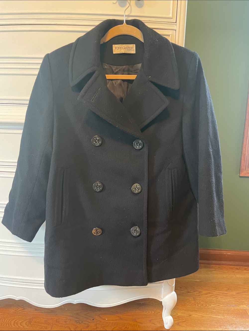 Women's Double-Breasted Pea Coat - Black